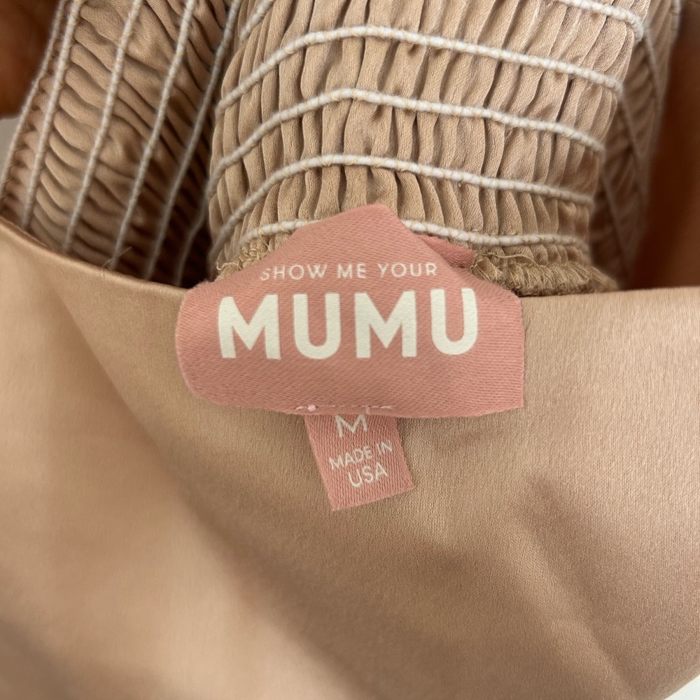Show Me Your MuMu Beige Champagne Claire MIDI Dress Dune Luxe Satin Medium - Picture 3 of 5